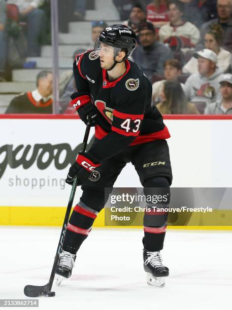 Tyler Kleven of the Ottawa Senators skates against the Chicago Blackhawks at Canadian Tire Centre on March 28, 2024 in Ottawa, Ontario.