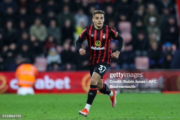 Max Aaronsof Bournemouth during the Premier League match between AFC Bournemouth and Crystal Palace at Vitality Stadium on April 02, 2024 in...