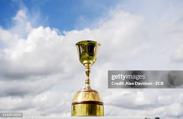 The Vitality County Championship Trophy is seen at The Kia Oval on April 02, 2024 in London, England.