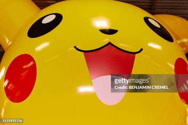 Giant inflatable Pikachu character is pictured during the Pokemon Europe International Championships at the Excel centre in east London on April 5...