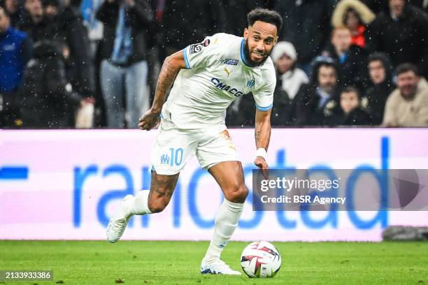Pierre-Emerick Aubameyang of Marseille in action during the Ligue 1 Uber Eats match between Olympique de Marseille and Paris Saint-Germain at Orange...