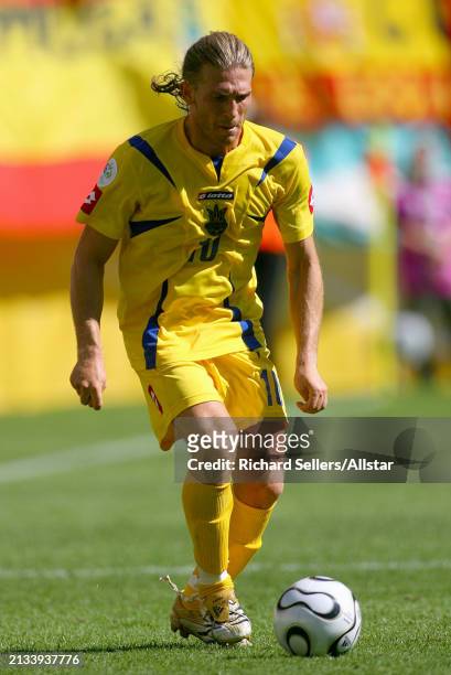 Andriy Voronin of Ukraine on the ball during the FIFA World Cup Finals 2006 Group H match between Spain and Ukraine at Zentralstadion on June 14,...
