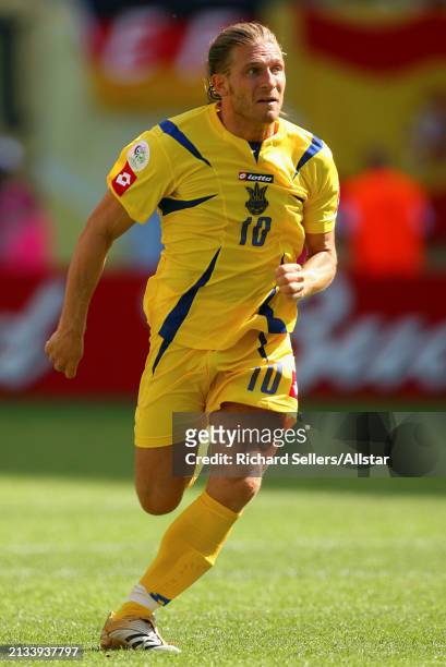 Andriy Voronin of Ukraine running during the FIFA World Cup Finals 2006 Group H match between Spain and Ukraine at Zentralstadion on June 14, 2006 in...