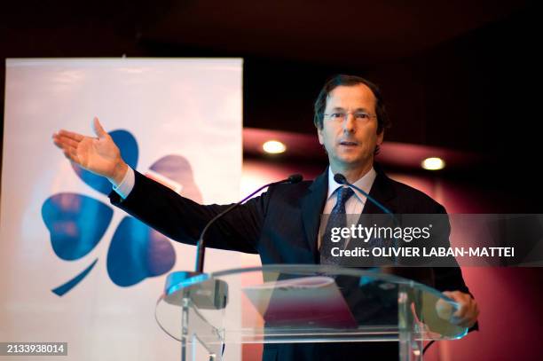 Le PDG de la Française des Jeux, Christophe Blanchard-Dignac, s'exprime lors d'une conférence de presse pour présenter le nouveau jeu de tirage...