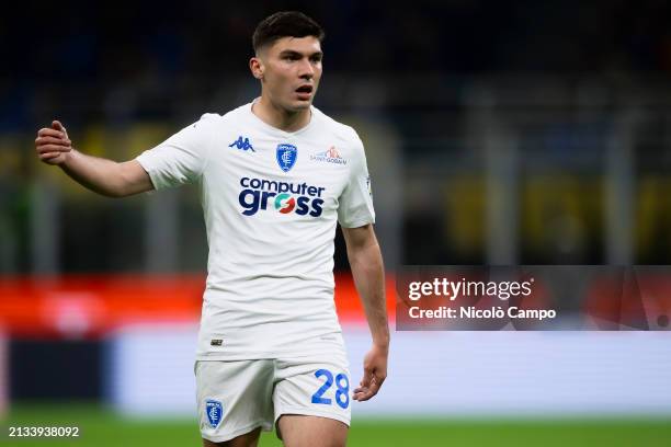 Nicolo Cambiaghi of Empoli FC gestures during the Serie A football match between FC Internazionale and Empoli FC. FC Internazionale won 2-0 over...