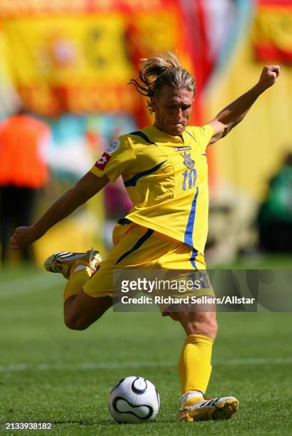 Andriy Voronin of Ukraine on the ball during the FIFA World Cup Finals 2006 Group H match between Spain and Ukraine at Zentralstadion on June 14,...