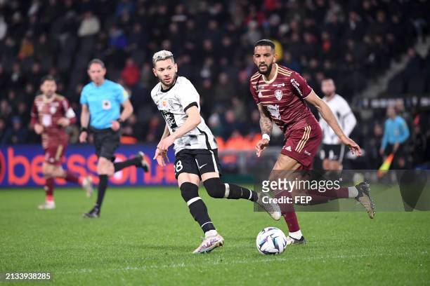 Farid EL MELALI - 18 Christopher IBAYI during the Ligue 2 BKT match between Angers and Ajaccio at Stade Raymond Kopa on March 4, 2024 in Angers,...