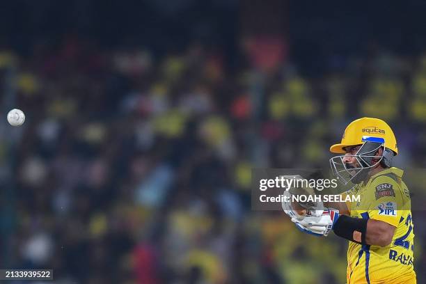 Chennai Super Kings' Ajinkya Rahane plays a shot during the Indian Premier League Twenty20 cricket match between Sunrisers Hyderabad and Chennai...