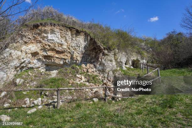 The Little America houses, which are carved into the rock, are being seen in Cserepfalu, Hungary, on March 26, 2024.