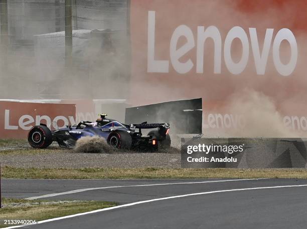 Logan Sergeant of Williams Racing FW46 Mercedes, crashes his car during the Free practice F1 Grand Prix of Japan at Suzuka International Circuit on...