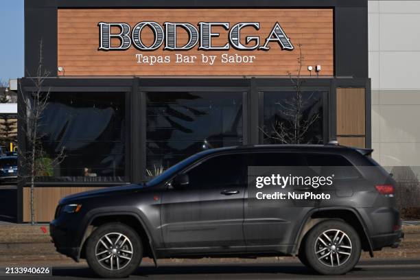 Logo of Bodega tapas bar, on April 3 in Sherwood Park, Strathcona County, Alberta, Canada.