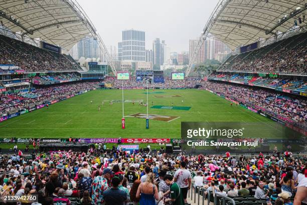 General view on day 1 during the Cathay Pacific/HSBC Hong Kong Sevens rugby tournament at the Hong Kong Stadium on April 5, 2024 in Hong Kong, China.