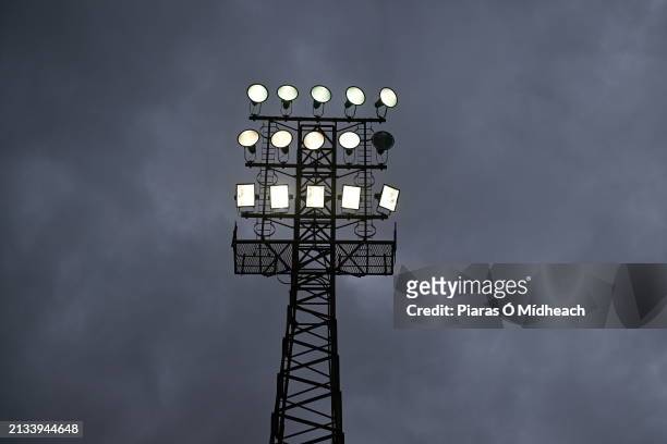 Dublin , Ireland - 5 April 2024; One of the pitch floodlights before the SSE Airtricity Men's Premier Division match between Bohemians and Waterford...