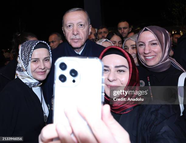Tayyip Turkish President Recep Tayyip Erdogan poses for a selfie photo with ...