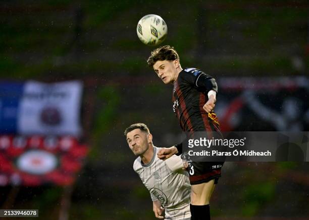 Dublin , Ireland - 5 April 2024; Paddy Kirk of Bohemians in action against Pádraig Amond of Waterford during the SSE Airtricity Men's Premier...