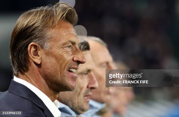 France's women's national team head coach Herve Renard looks on from the sidelines during the Women's UEFA Euro 2025 League A Group 3 qualifying...