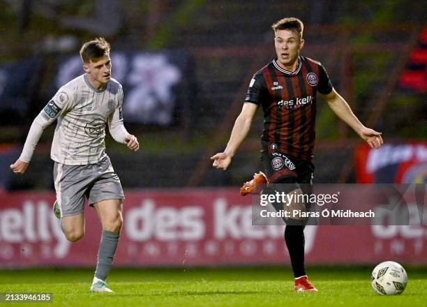 Dublin , Ireland - 5 April 2024; Dayle Rooney of Bohemians in action against Ben McCormack of Waterford during the SSE Airtricity Men's Premier...