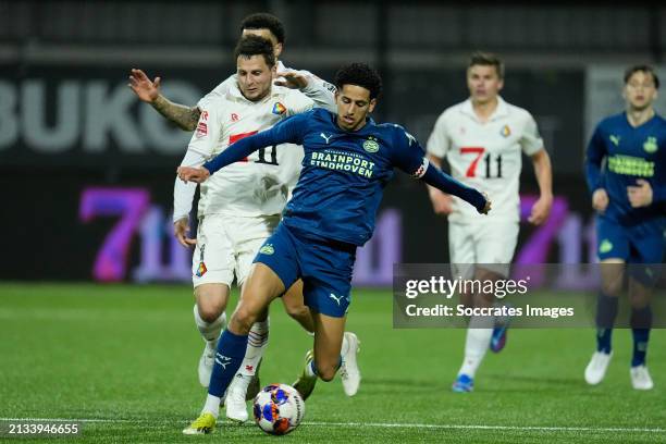 Tom Overtoom of Telstar, Mohamed Nassoh of PSV U23 during the Dutch Keuken Kampioen Divisie match between Telstar v PSV U23 at the Rabobank IJmond...