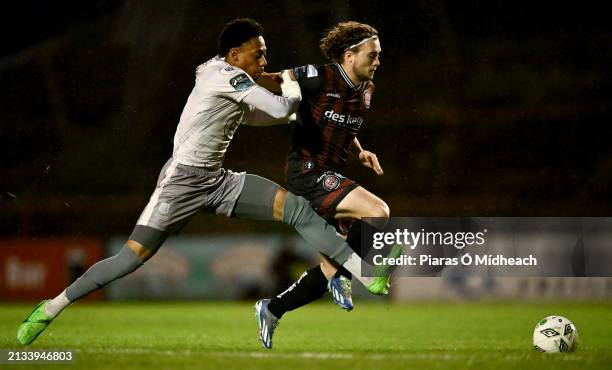 Dublin , Ireland - 5 April 2024; Maleace Asamoah of Waterford in action against Luke Matheson of Bohemians during the SSE Airtricity Men's Premier...