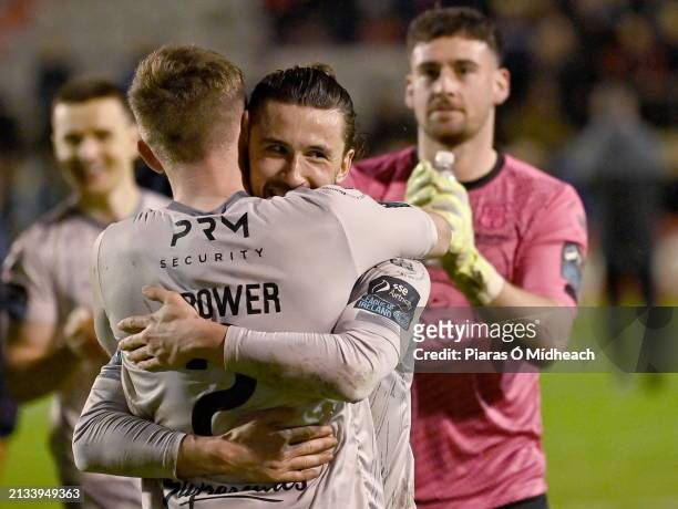 Dublin , Ireland - 5 April 2024; Waterford players Connor Parsons, behind, and Darragh Power celebrate after their side's victory in the SSE...