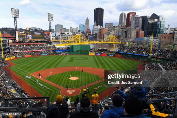 General view as fans cheer during the game between the Baltimore Orioles and the Pittsburgh Pirates at PNC Park on Friday, April 5, 2024 in...