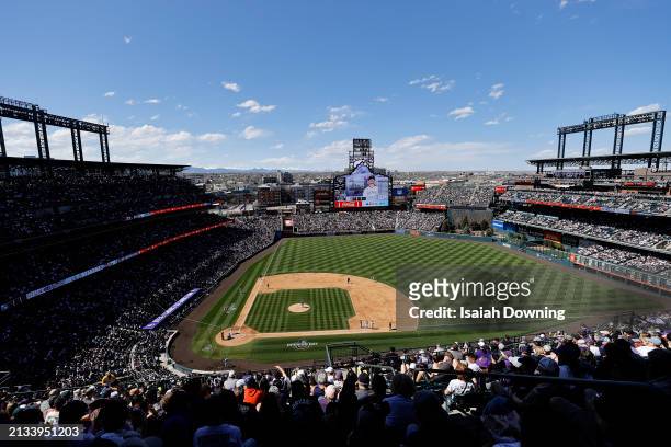 General view of the field during the game between the Tampa Bay Rays and the Colorado Rockies at Coors Field on Friday, April 5, 2024 in Denver,...