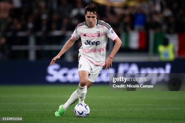 Federico Chiesa of Juventus FC in action during the Coppa Italia semi final first leg football match between Juventus FC and SS Lazio. Juventus FC...