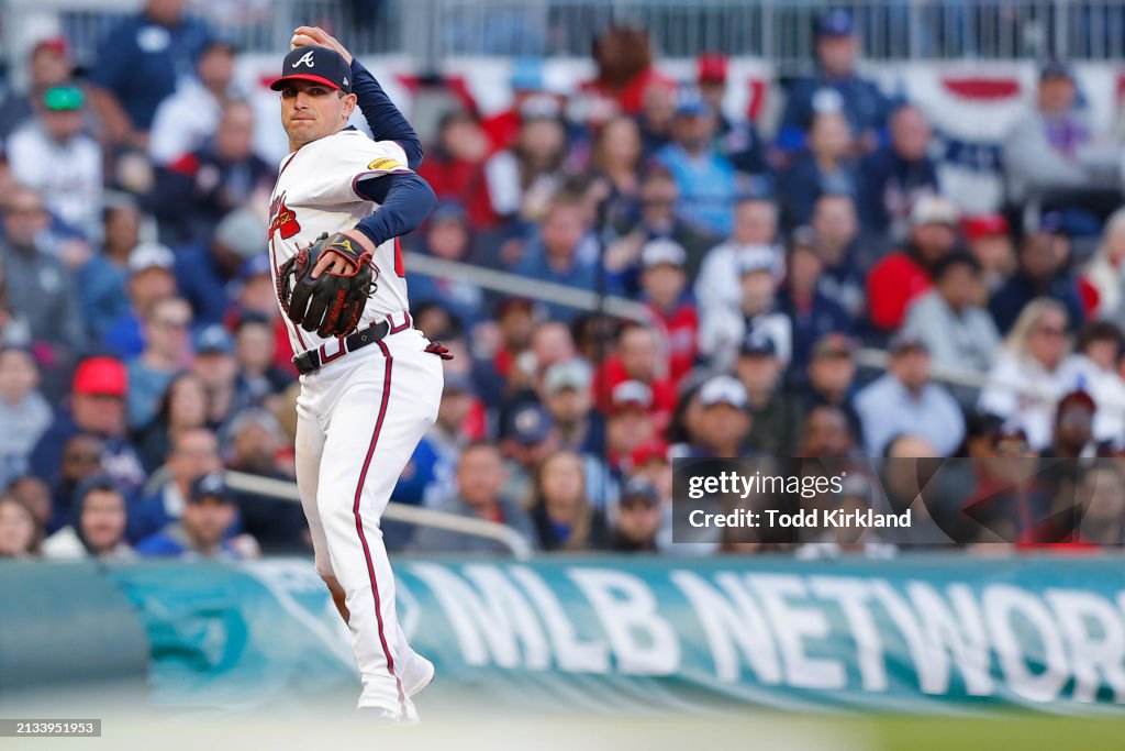 Roger Riley Arizona Diamondbacks Austin Riley of the Atlanta Braves throws to first for an out in the ...