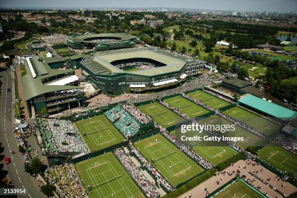 An aerial view of the All England Club taken during day two of the Wimbledon Lawn Tennis Championships held on June 24, 2003 at the All England Lawn...