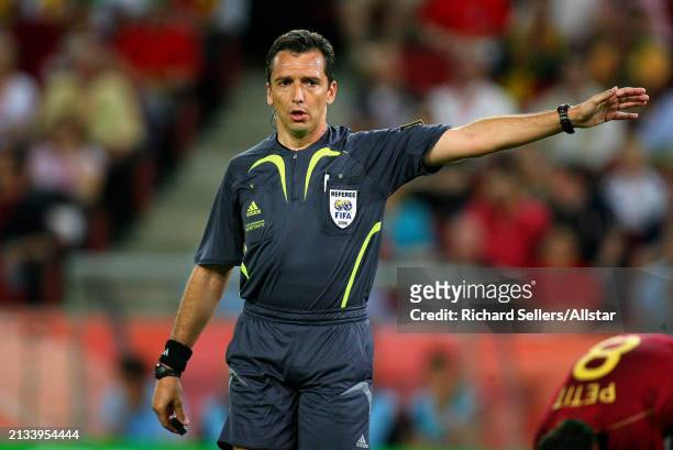 June 11: Jorge Larrionda, FIFA Referee pointing during the FIFA World Cup Finals 2006 Group D match between Angola and Portugal at Rheinenergie...