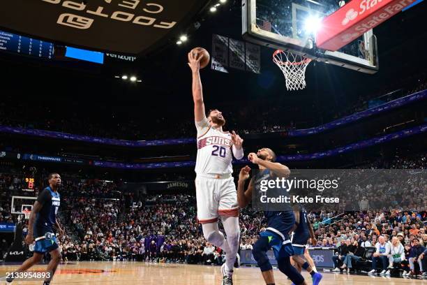 Jusuf Nurkic of the Phoenix Suns shoots the ball during the game against the Minnesota Timberwolves on April 5, 2024 at Footprint Center in Phoenix,...