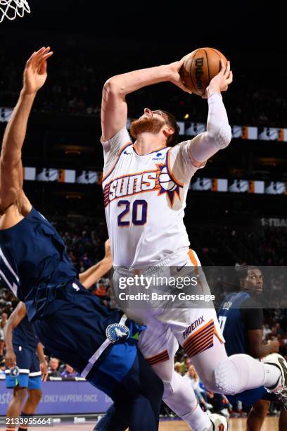 Jusuf Nurkic of the Phoenix Suns drives to the basket during the game against the Minnesota Timberwolves on April 5, 2024 at Footprint Center in...