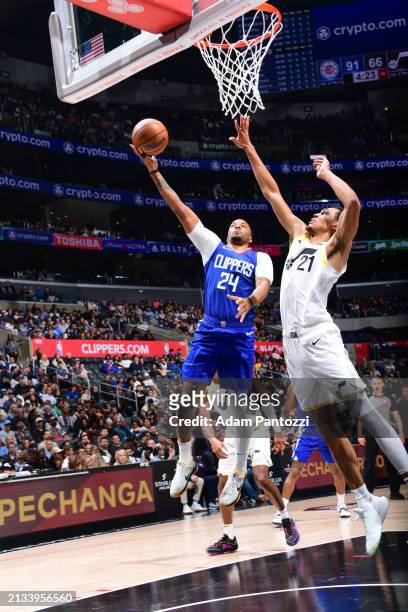 Norman Powell of the LA Clippers goes to the basket during the game on April 5, 2024 at Crypto.Com Arena in Los Angeles, California. NOTE TO USER:...