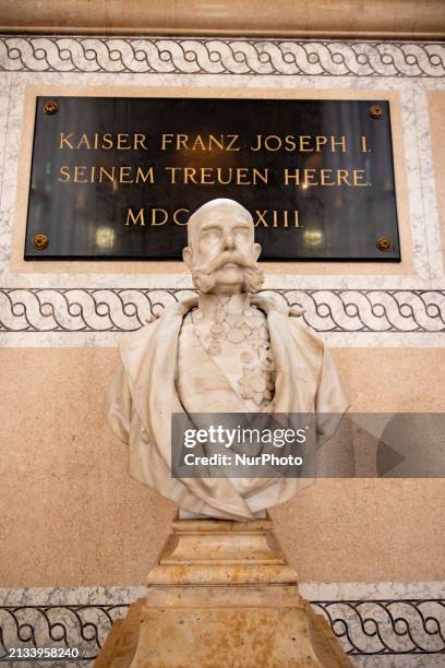 The bust of Emperor Franz Joseph I is being pictured in the entrance hall of the Museum of Military History in Vienna, Austria, on April 4, 2024.