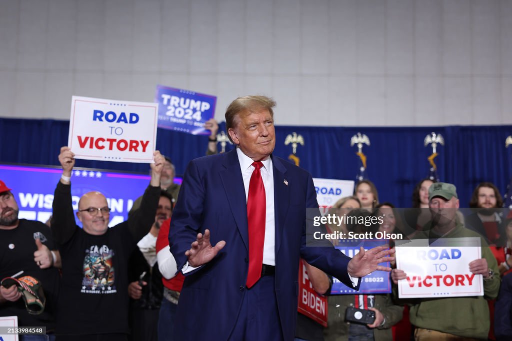 Trump Racine Wi Rally Former President Donald Trump arrives for a rally on April 02, 2024 ...