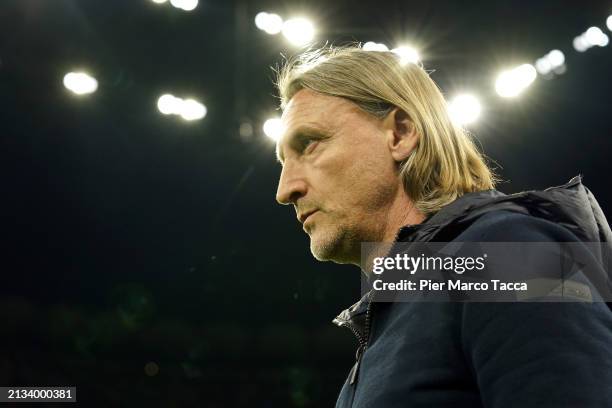 Head Coach of Empoli FC, Davide Nicolo is seen during the Serie A TIM match between FC Internazionale and Empoli FC at Stadio Giuseppe Meazza on...