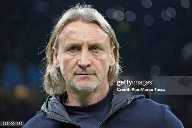 Head Coach of Empoli FC, Davide Nicolo is seen during the Serie A TIM match between FC Internazionale and Empoli FC at Stadio Giuseppe Meazza on...