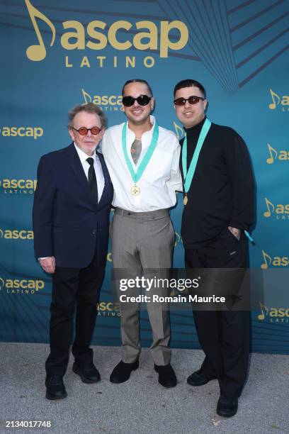 President and Chairman, Paul Williams and Oscar Ortíz Matos and Jean Manuel of SLOW JAMZ attend the 2024 ASCAP Latin Music Award Winners Celebration...