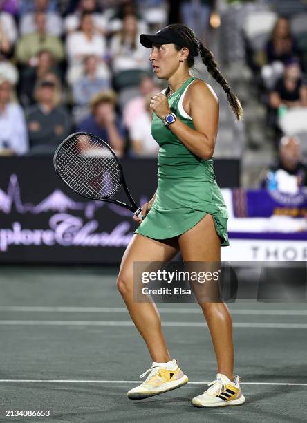Jessica Pegula of the United States celebrates a point in the third set against Amanda Anisimova of the United States on Day 2 of the WTA 500 Credit...