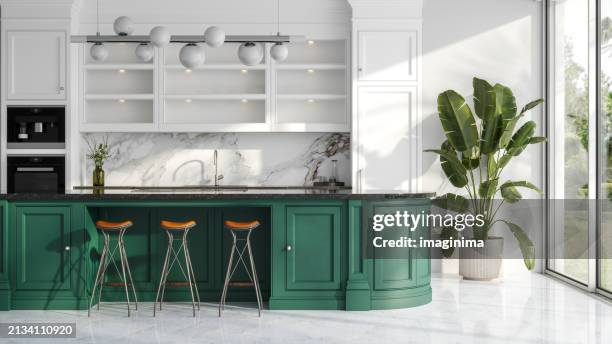 modern luxury kitchen interior - empty kitchen stock pictures, royalty-free photos & images