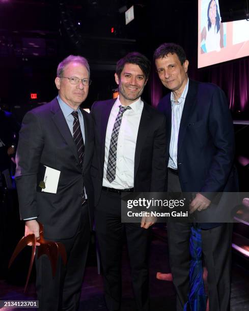 Jeffrey Goldberg, Jake Silverstein and David Remnick attend the National Magazine Awards 2024 at Terminal 5 on April 02, 2024 in New York City.