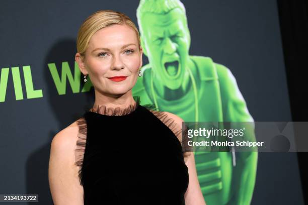 Kirsten Dunst attends the Los Angeles premiere of A24's "Civil War" at the Academy Museum of Motion Pictures on April 02, 2024 in Los Angeles,...