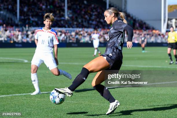 Macey Fraser of New Zealand controls the ball during the Women's International Friendly match between the New Zealand Football Ferns and Thailand at...