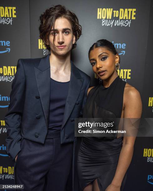 Sebastian Croft and Charithra Chandran attend the London screening of "How To Date Billy Walsh" at Conway Hall on April 2, 2024 in London, England.