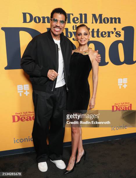 Lionel Richie and Nicole Richie attend the Los Angeles premiere of "Don't Tell Mom the Babysitter's Dead" at The Grove on April 02, 2024 in Los...