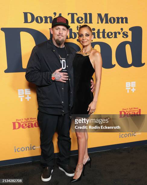 Joel Madden and Nicole Richie attend the Los Angeles premiere of "Don't Tell Mom the Babysitter's Dead" at The Grove on April 02, 2024 in Los...