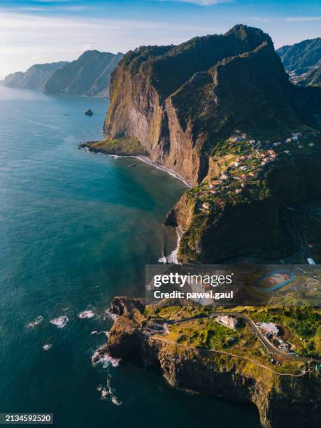 aerial view of faial santana madeira portugal - madeira stock pictures, royalty-free photos & images