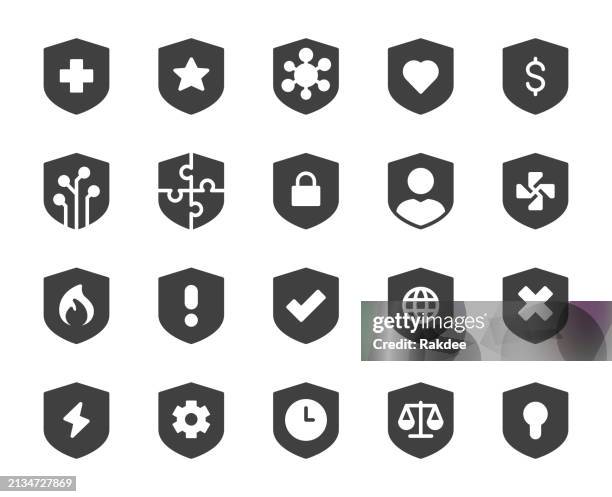 shield - icons - lightning protection stock illustrations