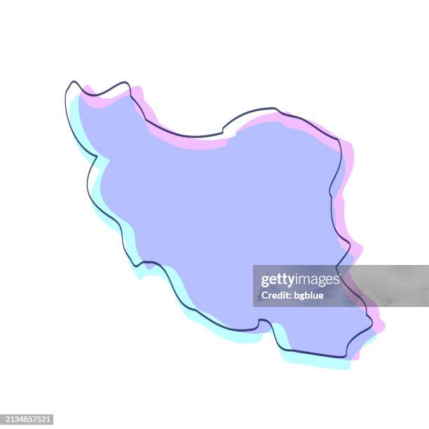 iran map hand drawn - purple with black outline - trendy design - tehran stock illustrations