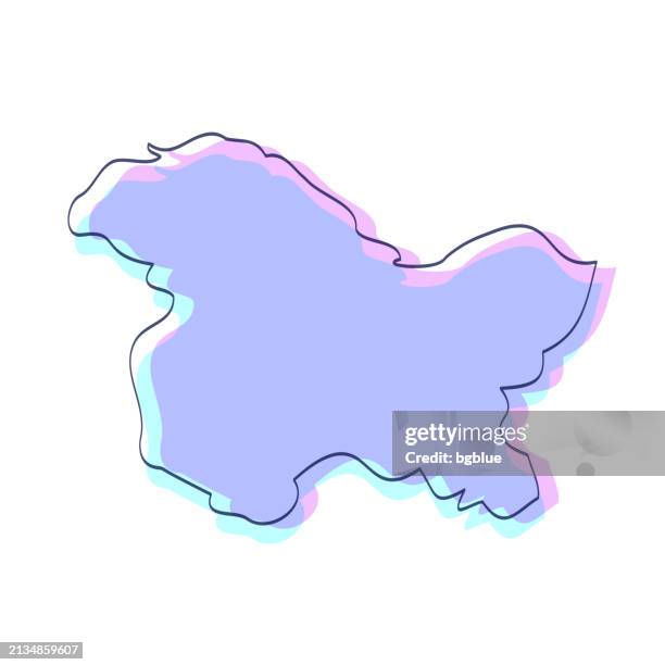 jammu and kashmir and ladakh map hand drawn - purple with black outline - trendy design - kashmir stock illustrations